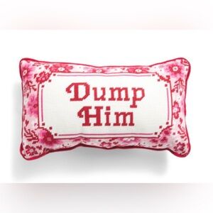 NWT Dump Him 15”x9” Red & Pink Needlepoint Pillow